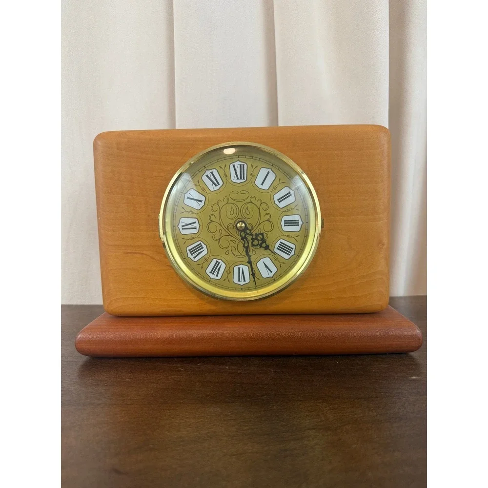 Hand Carved‎ Solid Wood Mid Century Modern Style Mantle Clock 9
